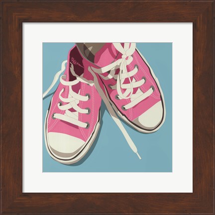 Framed Lowtops (pink on blue) Print