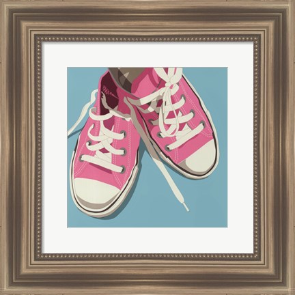 Framed Lowtops (pink on blue) Print