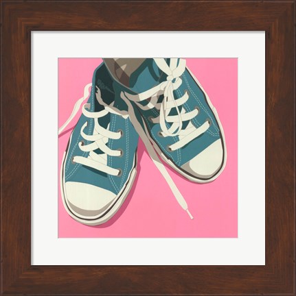 Framed Lowtops (blue on pink) Print