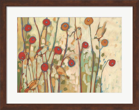 Framed Five Little Birds Playing Amongst the Poppies Print