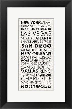 Framed USA Cities White Print