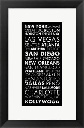 Framed USA Cities Black Print