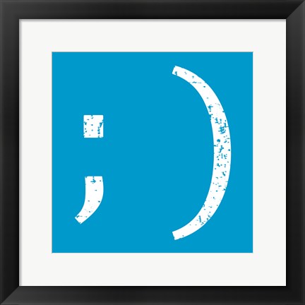 Framed Blue Wink Smile Print