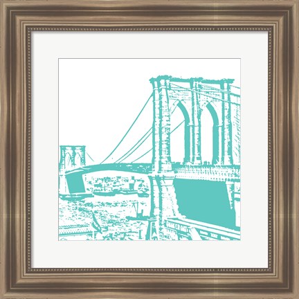 Framed Aqua Brooklyn Bridge Print