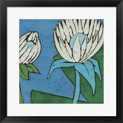 Framed Turquoise Batik Botanical IV Print