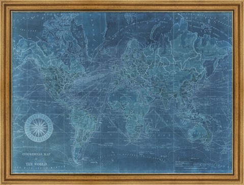 Framed Azure World Map Print