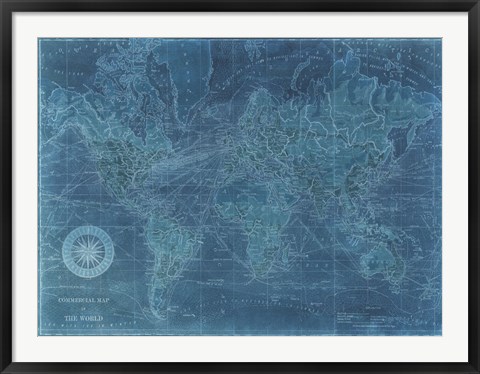 Framed Azure World Map Print