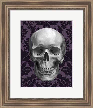 Framed Skull on Damask Print