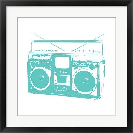 Framed Aqua Boom Box Print