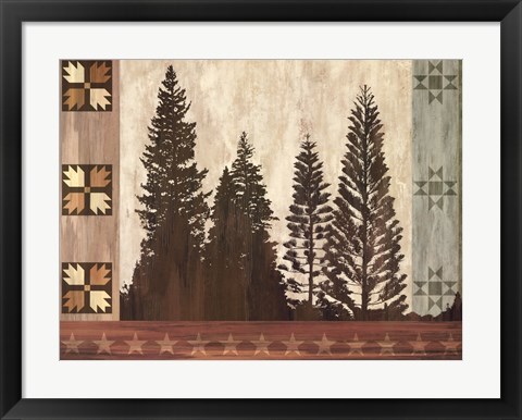 Framed Pine Trees Lodge I Print