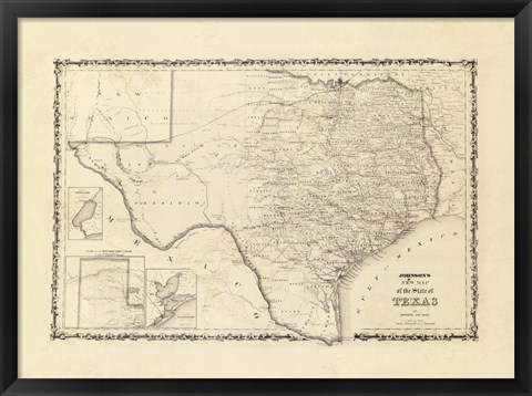 Framed New Map Of The State Of Texas Print