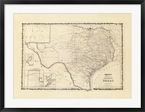 Framed New Map Of The State Of Texas Print