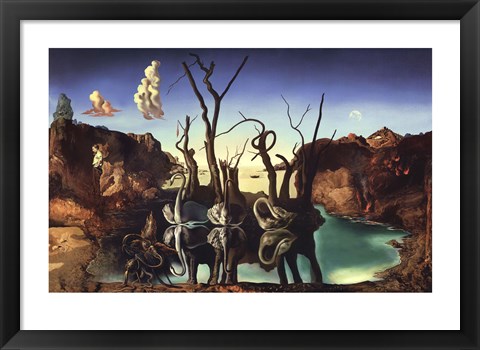 Framed Swans Reflecting Elephants, 1937 Print