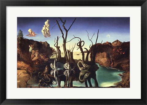 Framed Swans Reflecting Elephants, 1937 Print