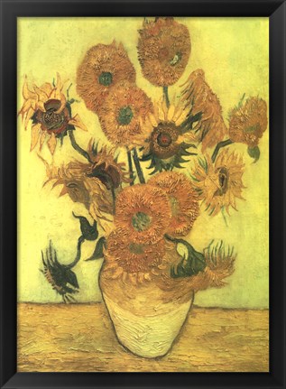 Framed Still Life, Vase With Fifteen Sunflowers Print