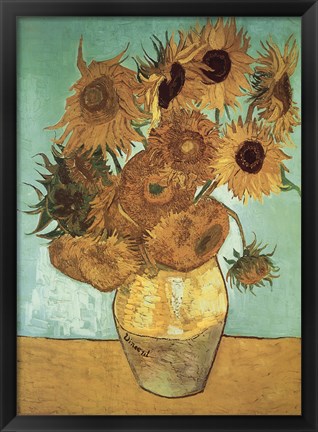 Framed Still Life, Vase With Twelve Sunflowers Print