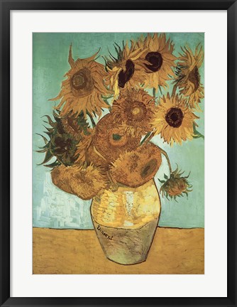 Framed Still Life, Vase With Twelve Sunflowers Print