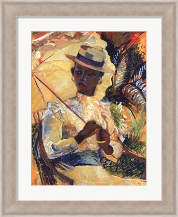 Framed Boater Hat with Parasol Print