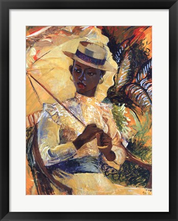 Framed Boater Hat with Parasol Print