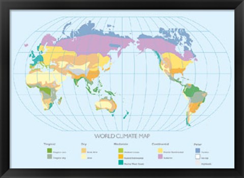 Framed World Climate Map Print