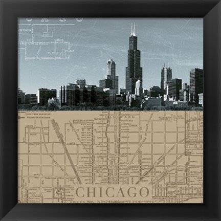 Framed Chicago Map I Print