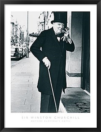 Framed Sir Winston Churchill Outside Claridges Hotel Print