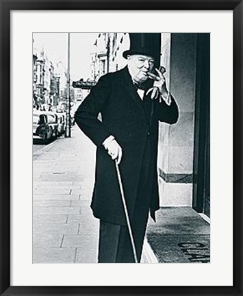 Framed Sir Winston Churchill Outside Claridges Hotel Print