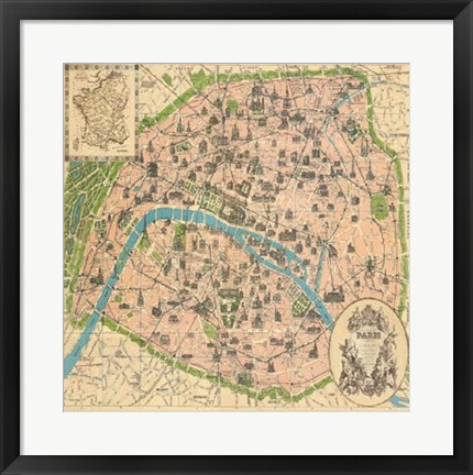 Framed Vintage Paris Map Print