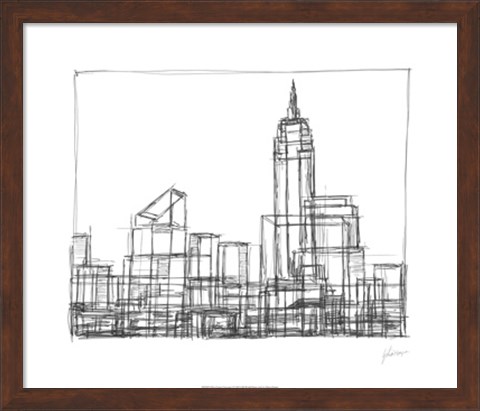 Framed Wire Frame Cityscape I Print