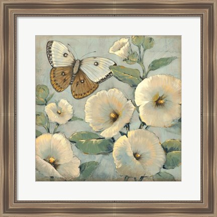 Framed Butterfly &amp; Hollyhocks II Print