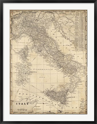 Framed Antique Map of Italy Print