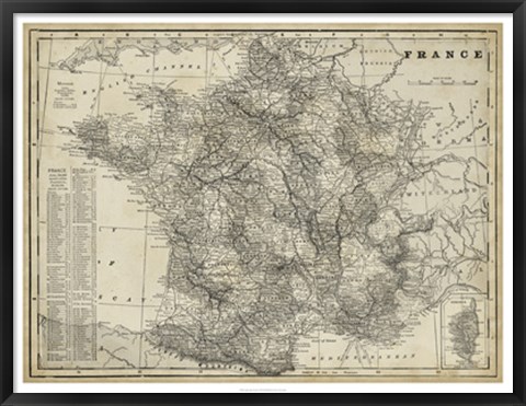 Framed Antique Map of France Print