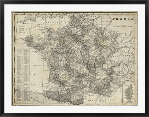 Framed Antique Map of France Print