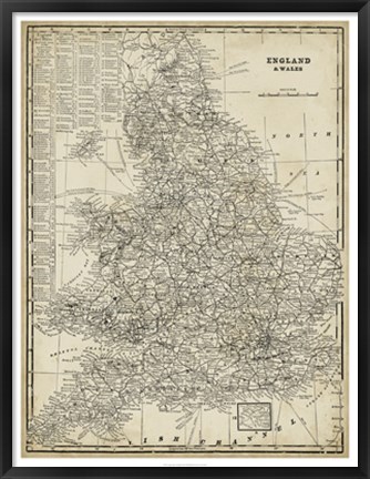 Framed Antique Map of England Print