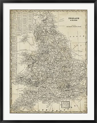 Framed Antique Map of England Print