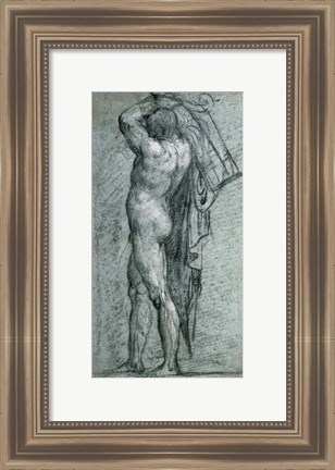 Framed Nude Man Carrying a Rudder on His Shoulder Print