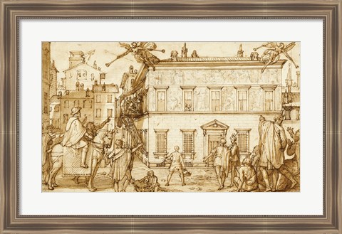 Framed Taddeo Decorating the Facade of Palazzo Mattei Print