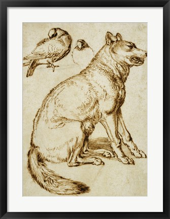 Framed Wolf and Two Doves Print