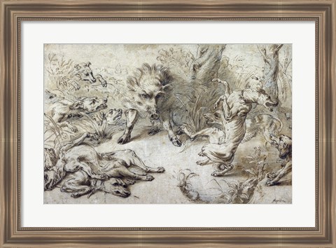 Framed Wild Boar at Bay Print