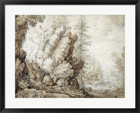 Framed Landscape with Waterfall Print