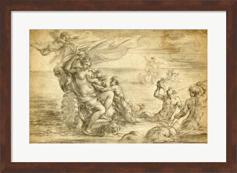 Framed Venus in Her Sea Chariot Suckling Cupid Print