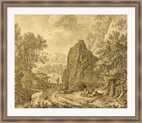 Framed Mountain Landscape with Figures Print