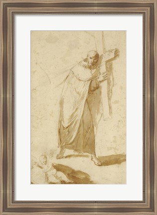 Framed Monk Carrying a Cross Print