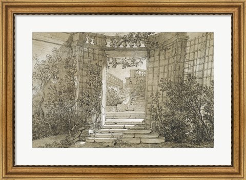 Framed Landscape with a Stairway and Balustrade Print