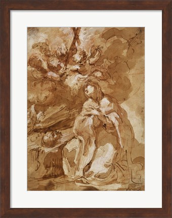 Framed Female Saint Contemplating a Crucifix Print