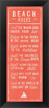 Framed Beach Rules - Coral Print