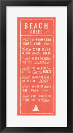 Framed Beach Rules - Coral Print