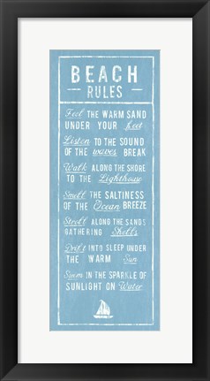 Framed Beach Rules - Aqua Print