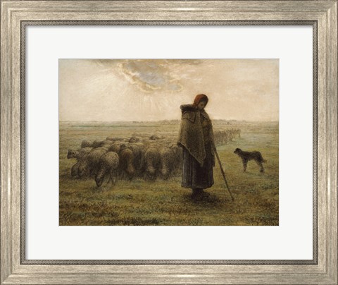 Framed Shepherdess and Her Flock Print