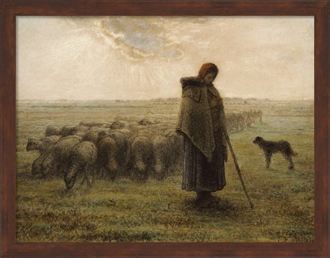 Framed Shepherdess and Her Flock Print
